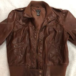 Brown short sleeve faux leather jacket
